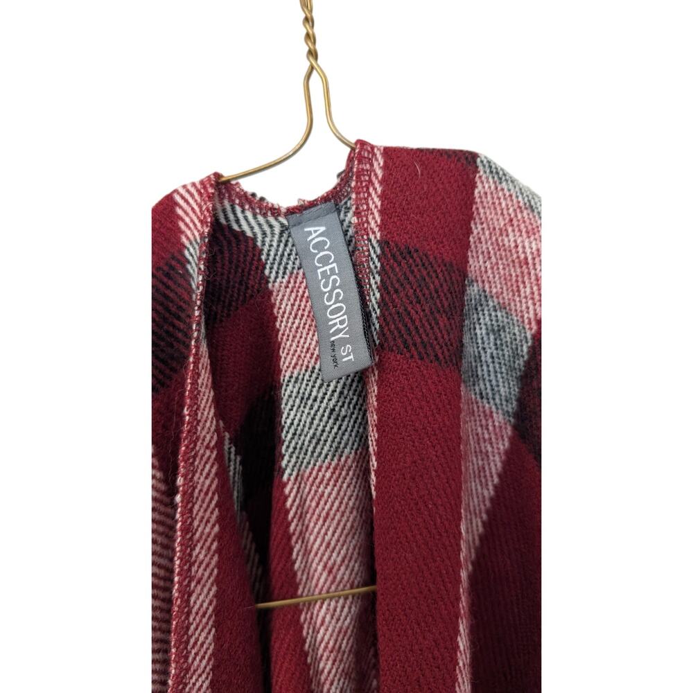 Cozy Red Plaid Poncho – One Size Fits All - Picture 3 of 4